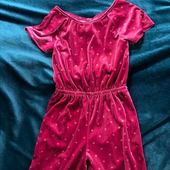 Girls M velvet burgundy w/gold glitter polka dots romper pants. Perfect for 🎄! - Picture 1 of 4